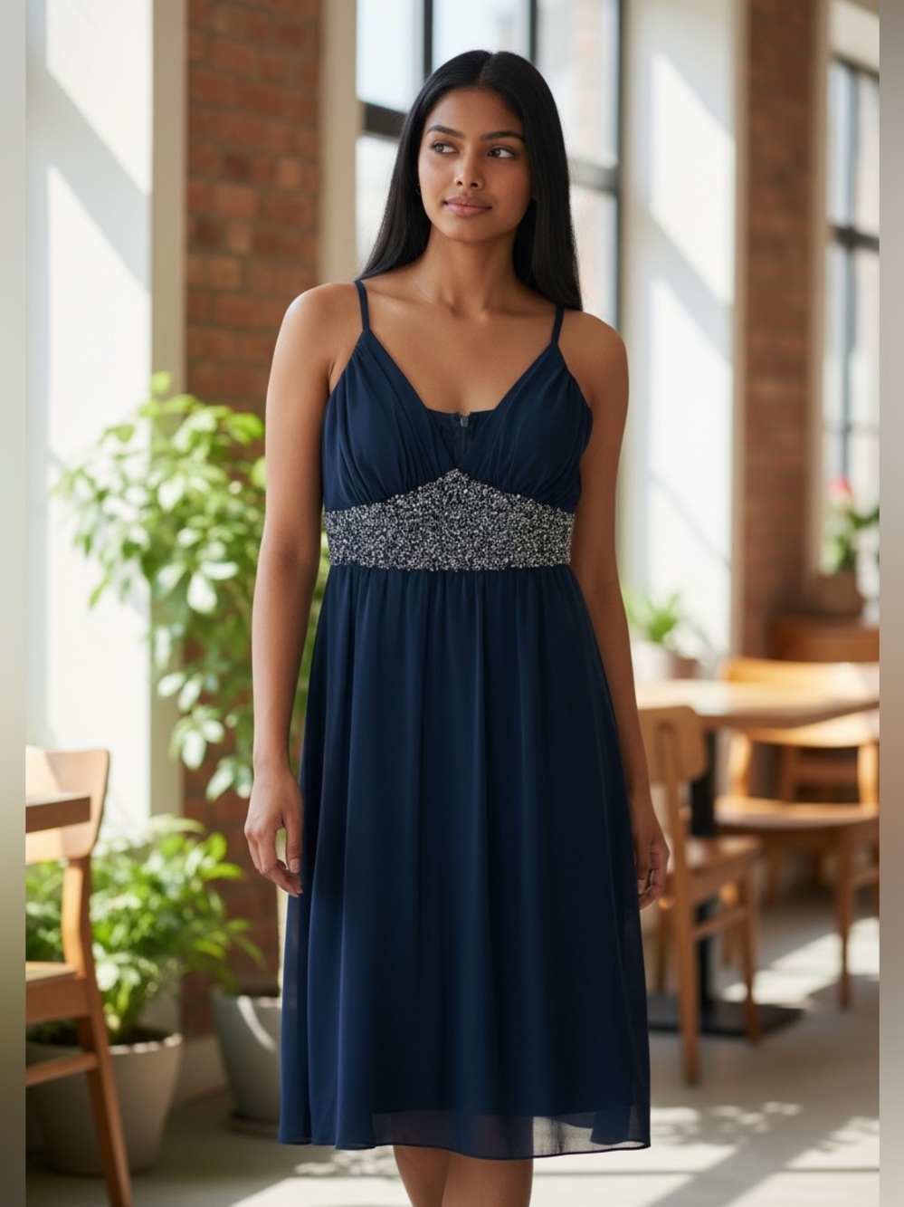 I.N. Studio Navy Dress with Silver Details Size 6